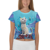 Lotus Pond Reflection Women's Crop Tee with serene lotus design.